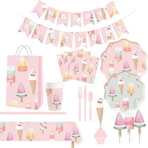 ชุดจานกระดาษธีมไอศกรีมสีชมพูแบบกำหนดเอง DAMAI ชุดภาชนะใส่อาหารแบบใช้แล้วทิ้งสำหรับงานเลี้ยงวันเกิดเด็กในฤดูร้อน - Product Image 4