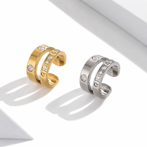 ต่างหูห่วงเซอร์คอนสองชั้น สแตนเลสสตีล ชุบทอง 14K แบบสุญญากาศ ต่างหูแบบเปิดขนาด 10 มม. - Product Image 1
