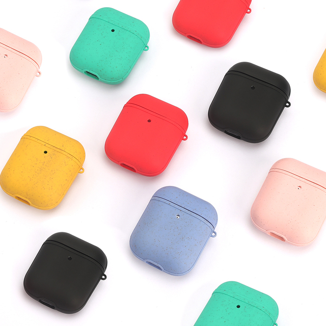 Wholesale Wheat Straw Biodegradable Shock-absorbing Protective Earphone case Soft TPU Full Coverage case for Airpods1/2