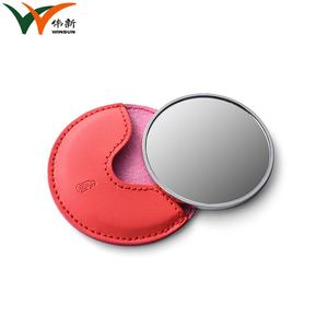 Sublimation <b>Small</b> Metal CMYK Epoxy Logo Gold Compact Circle <b>Mirror</b> with PU Leather Bag - Product Image 4