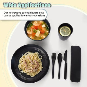 Black 28-Piece Tableware <b>Set</b> With Bowl Plate <b>Cup</b> Cutlery Portable For Picnic Outdoor Use - Product Image 2