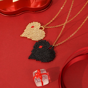 Vente chaude doré en forme de coeur <span class=keywords><strong>Miyuki</strong></span> perles <span class=keywords><strong>pendentif</strong></span> saint valentin collier en acier inoxydable en forme de perles collier - Product Image 3