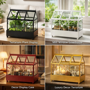 Petit <span class=keywords><strong>terrarium</strong></span> de table moderne en verre transparent avec cadre en métal noir géométrique pour <span class=keywords><strong>d</strong></span>écoration intérieure et plantes - Product Image 3