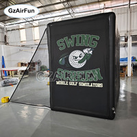 Cage de simulateur de golf gonflable portable avec écran de projection et filet |   Structure d'entraînement de golf à installation rapide pour la maison et les événements