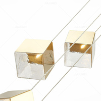 Lustre en cristal LED suspendu réglable en hauteur, style géométrique cube, pour escalier, duplex, salon, hall d'hôtel