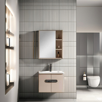 Ensemble meuble de salle de bain minimaliste moderne en acier au carbone Bassin en céramique haute température Miroir de courtoisie suspendu Vanités faciles à nettoyer