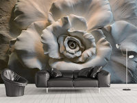 Wallpaper Mural Kustom 3D Motif Bunga Mawar Plester Putih, Wallpaper Latar Belakang TV Ruang Tamu, Dinding Fitur Lorong Mewah