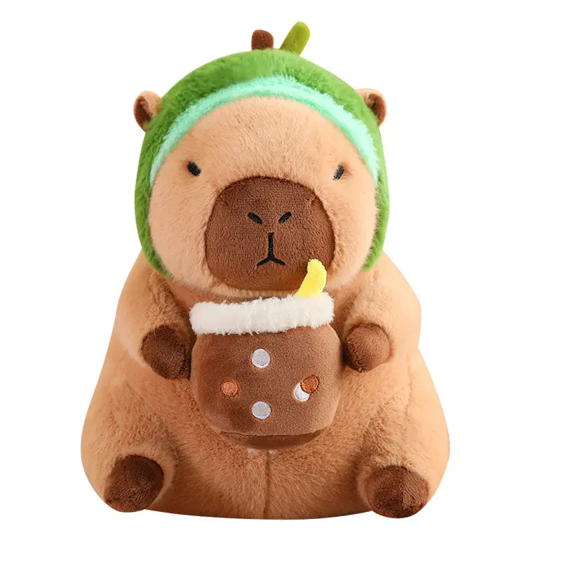Cute Capybara Stuffed Animals Plush Toy Pillow With Milk Cup Soft Brown Capybara Plushie Doll Pillow Decoration For Kids Gift