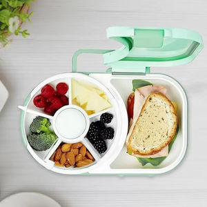Lonchera de Plástico Estilo Bento con Contenedor Dividido para Refrigerios con 6 Compartimentos, Incluye Bandeja para Sándwiches y Frutas - Product Image 1