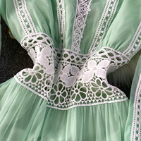 Robe longue décontractée pour femmes, élégante, vert clair, dentelle, patchwork, manches longues, coupe évasée, pour les vacances, tenue quotidienne, robes pour femmes, élégante