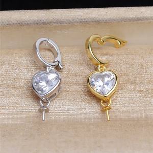 Boucle de carte d'amour en argent S925 avec perle, accessoires de boucle universels, 5488, porte-pendentif en forme de cœur de pêche, boucles d'oreilles en cristal argenté - Product Image 1