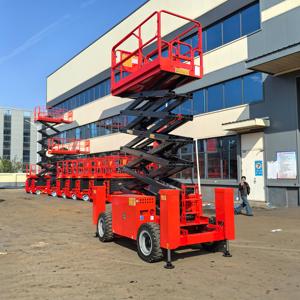 10 मीटर की ऊंचाई के साथ एक कैंची लिफ्ट प्लेटफॉर्म को स्थानांतरित या तय किया जा सकता है, जो उच्च ऊंचाई वाले संचालन की दक्षता में सुधार करता है। - Product Image 2