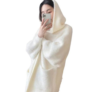 Best Sale Korean Women Fuzzy Long Sweaters Winter Long Sleeve Loose Knitted Open Front Midi <strong>Hooded</strong> <strong>Cardigan</strong> <strong>Ladies</strong> Knit Coats - Product Image 5
