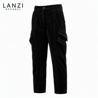 Pantalon cargo ample en velours côtelé noir, 100 % coton, avec poches, coupe décontractée, teint uni, respirant/durable, style Dark Academia
