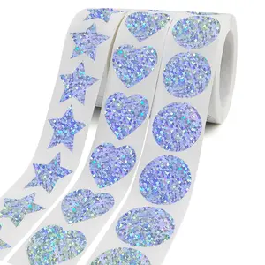 Bling Holographic Stickers Waterproof Stickers Holographic Heart Star Shaped Holographic Sticker Roll