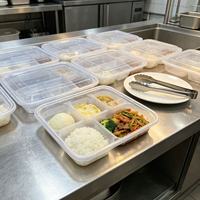 Boîte de préparation de repas jetable en plastique à 5 compartiments pour la restauration, avec couvercle transparent haute résistance aux fuites, récipient alimentaire jetable