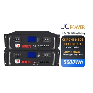 JCPower Rack 51.2V 48v lifepo4 batteria 100ah 5KW sistema di accumulo di energia 48v batteria agli ioni di litio