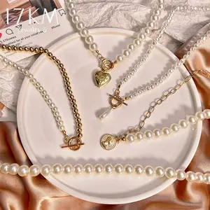 Trendy White Imitation Pearl Coin Gold Choker Necklace Wedding Party Jewelry For Women Multilayer Pearl Necklace