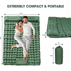 <span class=keywords><strong>Matelas</strong></span> auto-gonflant double léger et oreiller d'extérieur avec pompe à pied – Tapis de couchage gonflable de voyage pour le camping - Product Image 4