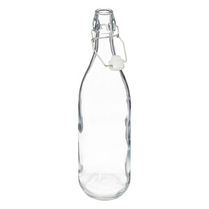 Bouteille en verre transparent de 1 litre avec bouchon mécanique - Product Image 1