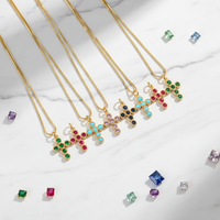 Collier Pendentif Croix Tendance en Laiton Plaqué Or avec Zircon, Étanche, Bijou Porte-Bonheur pour Fiançailles et Anniversaire - Nouvelle Collection