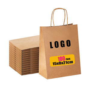 Vente en gros de sacs shopping en papier kraft de 15x8x21 cm, écologiques, anti-déchirure, portables, pour cosmétiques, bijoux, emballages cadeaux - Product Image 1