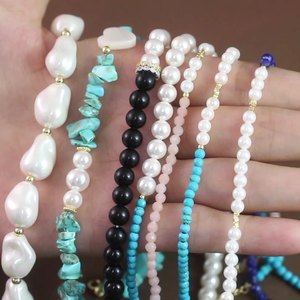 Natural Stone Pearl Necklace Beaded Choker Boho Lapis Lazuli <b>Beads</b> Necklace - Product Image 5