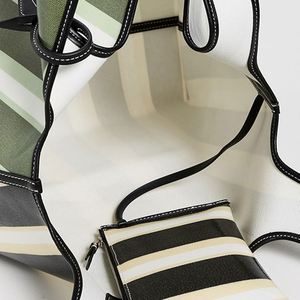 Coated Canvas Striped Summer Open Tote <b>Bag</b> Custom DIY Travel <b>Beach</b> Handbag Women Shopping Cotton Shoulder <b>Bags</b> <b>Large</b> Dual Stripe - Product Image 3