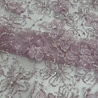 Tissu en maille pour femme, tricoté 3D floral, 100% acrylique, robuste, orné de perles et de paillettes multicolores, à pointes perlées