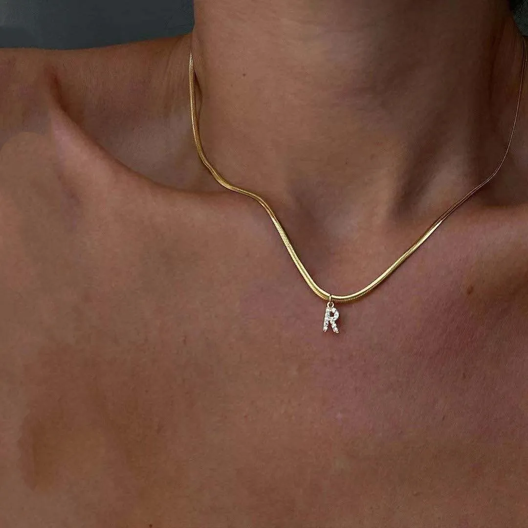 Chaîne ondulée en or 14k 3mm, chaîne à chevrons 26 lettres initiales, collier pendentif