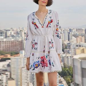 Robe d'été élégante en lin pour femme, personnalisée OEM, de haute qualité, à manches longues, motif floral naturel, style décontracté, avec broderie et coutures tendance - Product Image 4