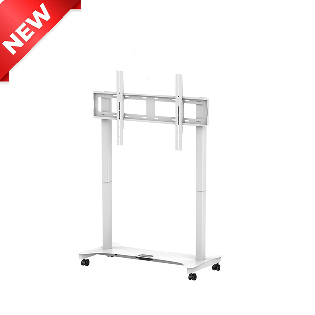 Height Adjustable Removable TV Rolling Floor Stand Motorized Mobile TV Cart with Movable Floor Bracket Belt and Wheel