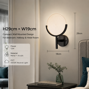 Applique murale LED moderne en acrylique, petite taille, 12W, CCT sélectionnable, cadre métallique, design mural pour chambre, couloir, hôtel, maison - Product Image 4