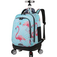 Sac à dos scolaire à roulettes imprimé flamant rose, grande capacité, en tissu Oxford, pour adolescents
