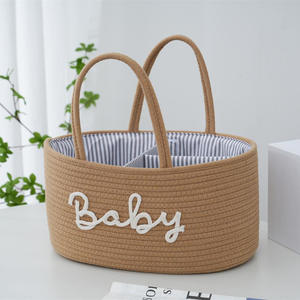 Modern Eco-Friendly Durable Safety 100% Cotton Rope <b>Woven</b> Oval Multifunction Mother Baby Detachable Inner Dry Wet Storage <b>Basket</b> - Product Image 4