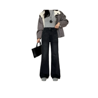Jeans évasés sur mesure pour femmes grandes tailles, design délavé et vieilli, anti-décoloration, pantalon en jean noir élastique taille haute pour femmes