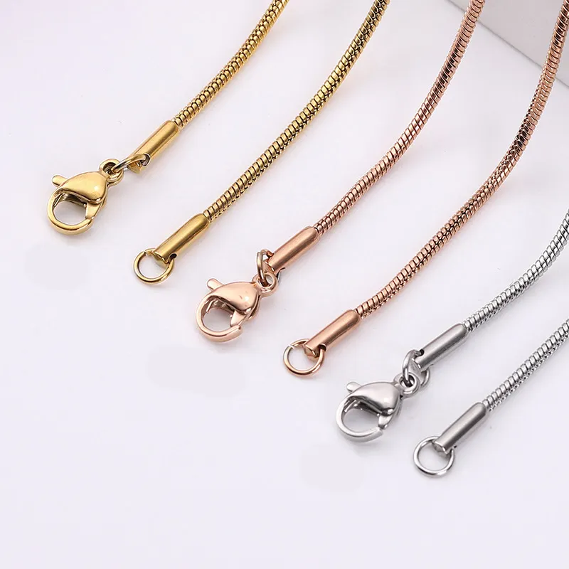 Stainless Steel Italian 18K Rose Gold Jewelry Herringbone 1Mm Round Necklace Choker Snake Bone Chain 5Mm