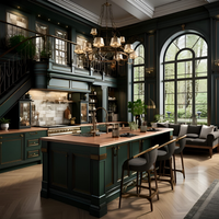 Villa de luxe, cuisine classique américaine haut de gamme en bois massif vert foncé - Meubles de cuisine élégants et personnalisables