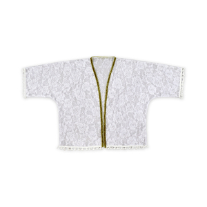 Robe kimono en dentelle blanche pour petite fille, manches courtes, avec pompons, pour bébé, tout-petit, enfant, cardigan en tricot, couleurs personnalisées - Product Image 5