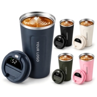 Gobelet à café en acier inoxydable personnalisé avec logo, 380 ml, 510 ml, avec couvercle à affichage de la température, anti-fuite, tasse de voyage isolée