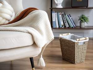 Panier de rangement en jonc de mer de haute qualité avec poignées en bois pour l'élimination des déchets dans le salon chambre salle de bain - Product Image 3