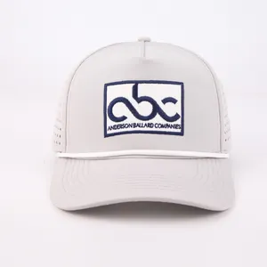 Custom 5 Panel Embroidery Logo F Laser Cut Hole Perforated Dad Gorras Golf Sports Cap Curved Brim Polyester Baseball Rope Hat