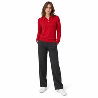 Pull en maille court à col polo pour femme, coupe ajustée, taille cintrée, manches longues, style coréen, pull de ville, rouge, pour femmes, ODM
