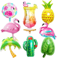 Dekorasi Pesta Bentuk Gelas Koktail, Balon Foil Musim Panas Tropis Flamingo Nanas Kaktus Pohon Palem untuk Pesta Luau di Kolam Renang