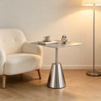 Table d'appoint carrée moderne en acier inoxydable avec base conique polie, design minimaliste pour salon