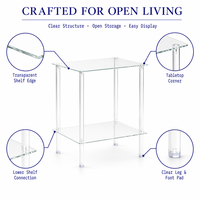 Table d'appoint en acrylique transparente, polie, à bords arrondis, compacte, à ouverture verticale, pour rangement et présentation dans le salon – Nouveauté très prisée