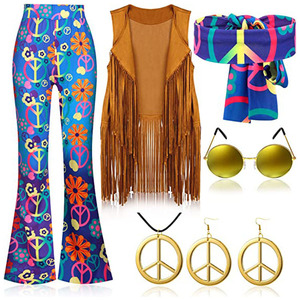 <span class=keywords><strong>Costume</strong></span> de cosplay hippie <span class=keywords><strong>disco</strong></span> années 60-70 pour femmes, gilet cardigan indien à pompons, style hippie, pour Halloween, carnaval, fête - Product Image 3