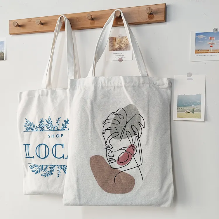 Custom Logo Print Large Canvas Tote Bag Cotton Shopping Bag Leather Bag Eco-Friendl