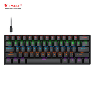 Clavier mécanique filaire T-WOLF T60, mécanique, interchangeable à chaud, 60%, <span class=keywords><strong>axe</strong></span> cyan, 63 touches, clavier de jeu, éclairage LED pour ordinateur portable PC - Product Image 1