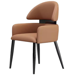 Chaise de salle à manger de luxe Chaise de salle à manger rembourrée en cuir avec dossier incurvé et pieds en métal <span class=keywords><strong>Fauteuil</strong></span> de cuisine et de restaurant - Product Image 1